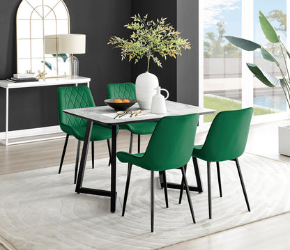 Carson White Marble Effect Dining Table & 4 Pesaro Black Leg Chairs