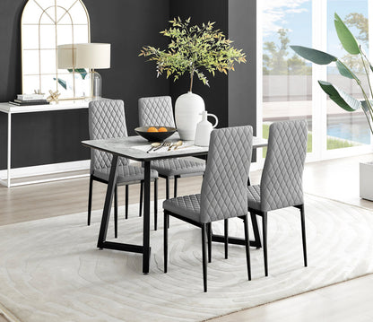 Carson White Marble Effect Dining Table & 4 Milan Black Leg Chairs