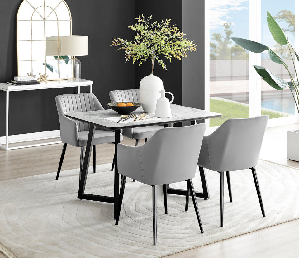 Carson White Marble Effect Dining Table & 4 Calla Black Leg Chairs