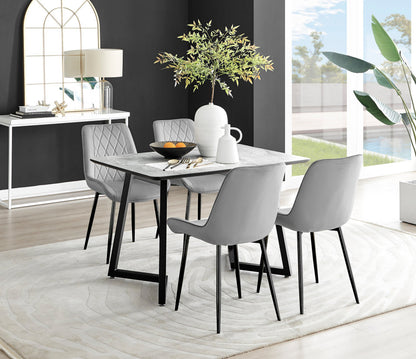 Carson White Marble Effect Dining Table & 4 Pesaro Black Leg Chairs