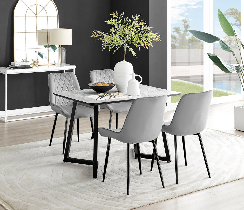 Carson White Marble Effect Dining Table & 4 Pesaro Black Leg Chairs