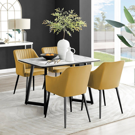 Carson White Marble Effect Dining Table & 4 Calla Black Leg Chairs