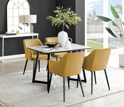 Carson White Marble Effect Dining Table & 4 Calla Black Leg Chairs