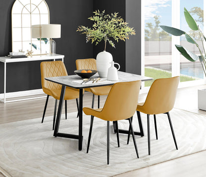 Carson White Marble Effect Dining Table & 4 Pesaro Black Leg Chairs
