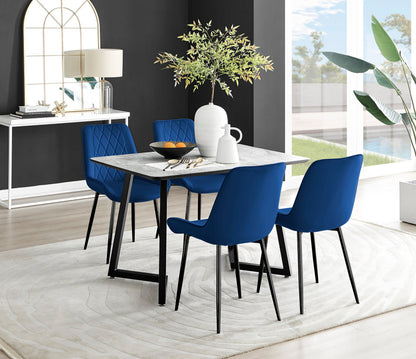 Carson White Marble Effect Dining Table & 4 Pesaro Black Leg Chairs