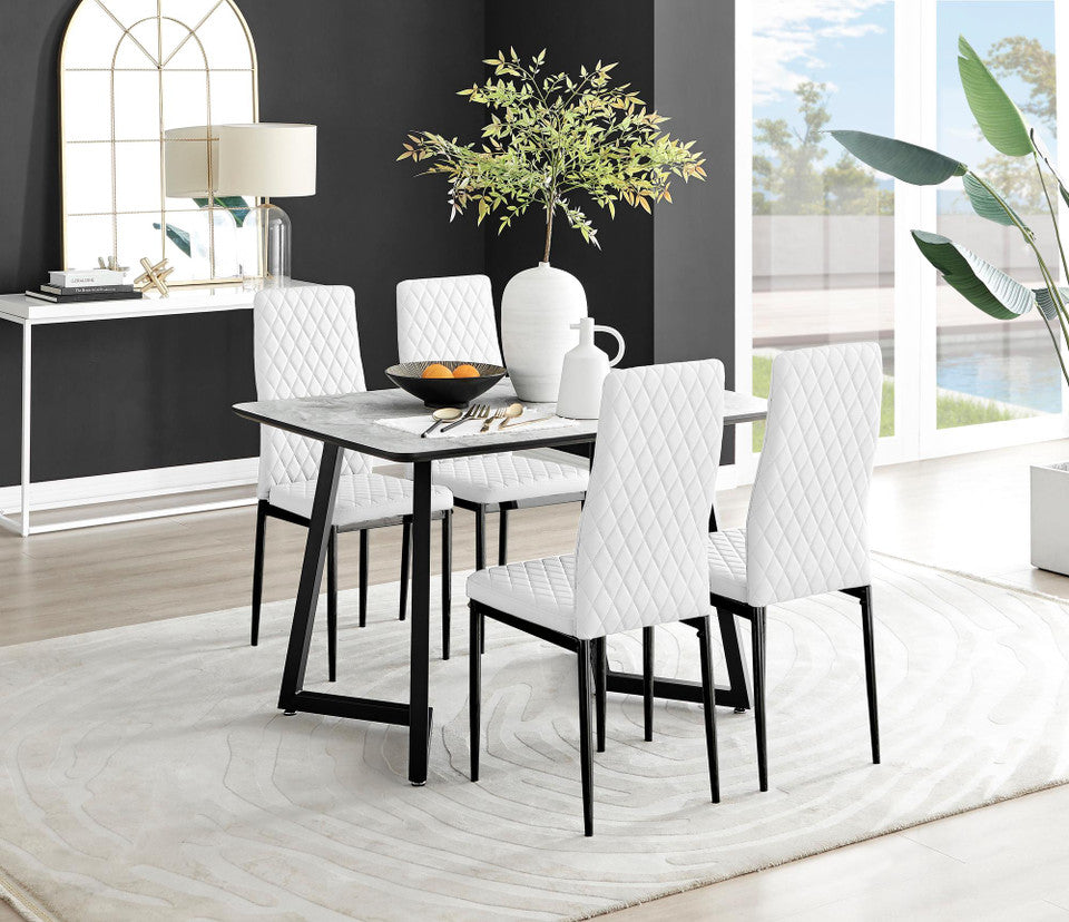 Carson White Marble Effect Dining Table & 4 Milan Black Leg Chairs