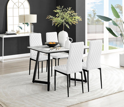 Carson White Marble Effect Dining Table & 4 Milan Black Leg Chairs