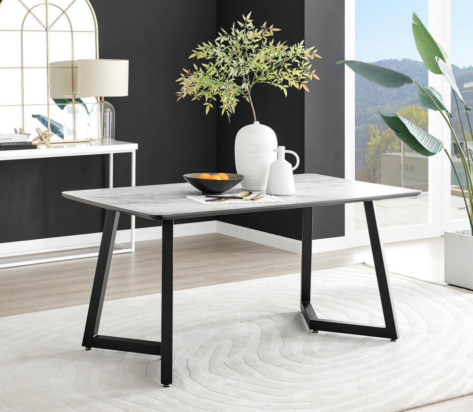 Carson White Marble Effect Dining Table & 6 Milan Black Leg Chairs