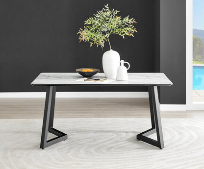 Carson White Marble Effect Dining Table & 6 Corona Black Leg Chairs