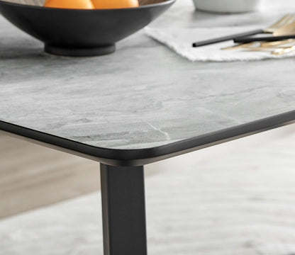 Carson White Marble Effect Dining Table & 6 Corona Black Leg Chairs