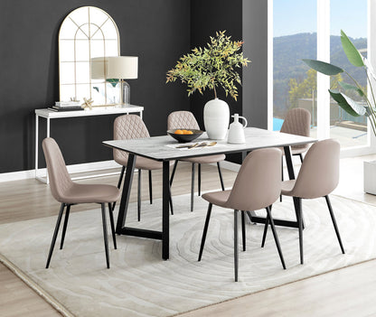 Carson White Marble Effect Dining Table & 6 Corona Black Leg Chairs