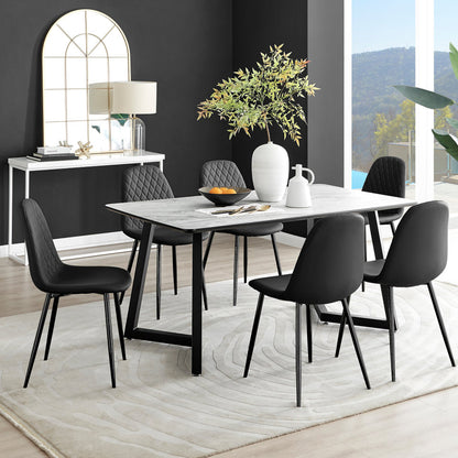 Carson White Marble Effect Dining Table & 6 Corona Black Leg Chairs