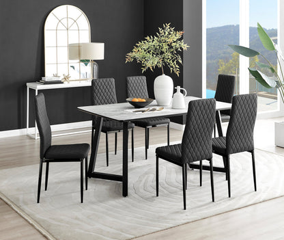 Carson White Marble Effect Dining Table & 6 Milan Black Leg Chairs