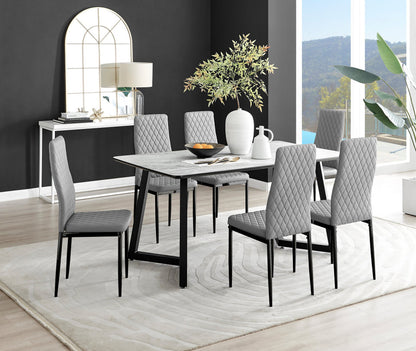 Carson White Marble Effect Dining Table & 6 Milan Black Leg Chairs