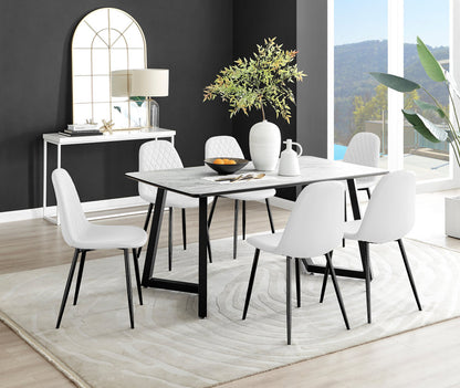 Carson White Marble Effect Dining Table & 6 Corona Black Leg Chairs