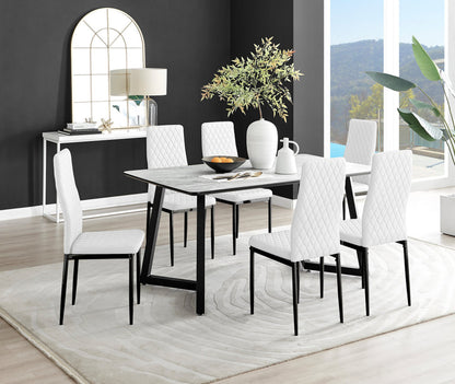 Carson White Marble Effect Dining Table & 6 Milan Black Leg Chairs