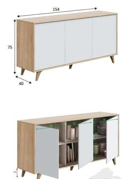 Casablanca White And Oak Effect 3 Door Wide Sideboard