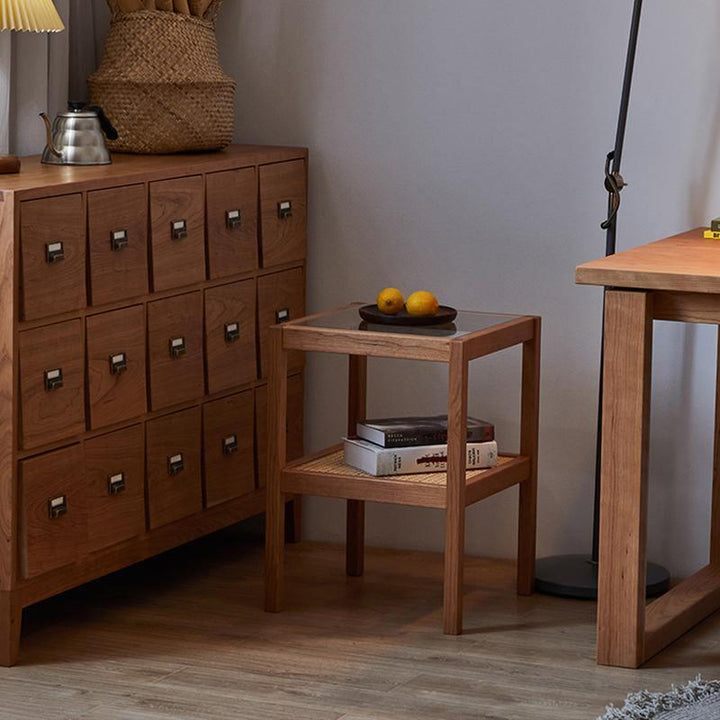 Cement Side Table, Light Oak