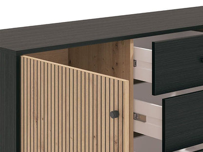 Clifton Slatted Artisan Oak Effect And Black Sideboard