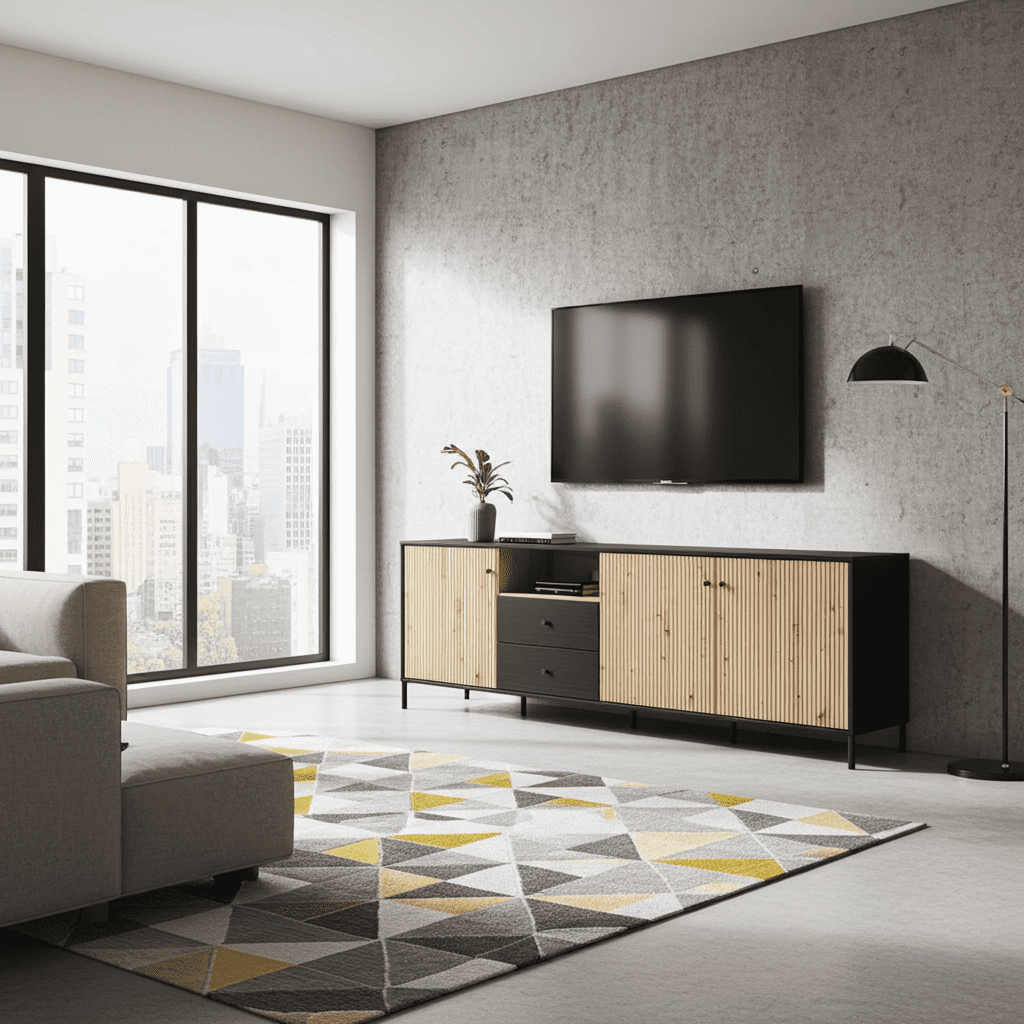 Clifton Slatted Artisan Oak Effect And Black TV Unit