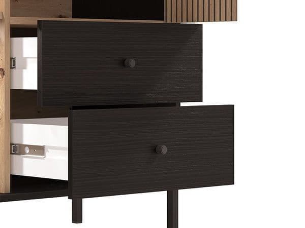 Clifton Slatted Artisan Oak Effect Black Low Display Cabinet