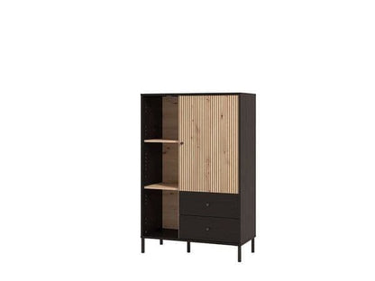 Clifton Slatted Artisan Oak Effect Black Low Display Cabinet
