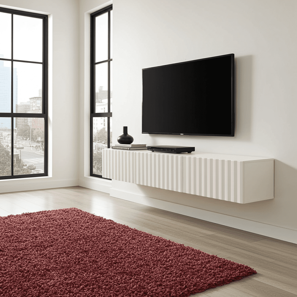 Como White Slat Effect Wall Mounted Floating Large Wide TV Entertainment Unit
