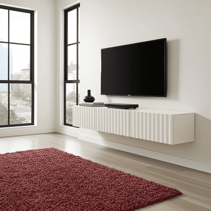Como White Slat Effect Wall Mounted Floating Large Wide TV Entertainment Unit