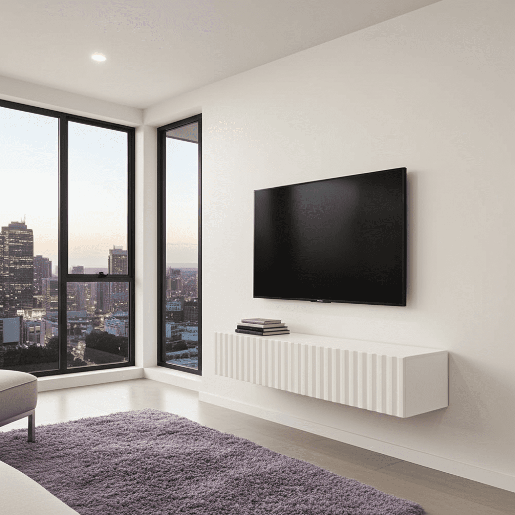 Como White Slat Effect Wall Mounted Floating Small TV Entertainment Unit