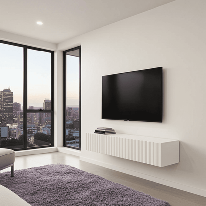 Como White Slat Effect Wall Mounted Floating Small TV Entertainment Unit