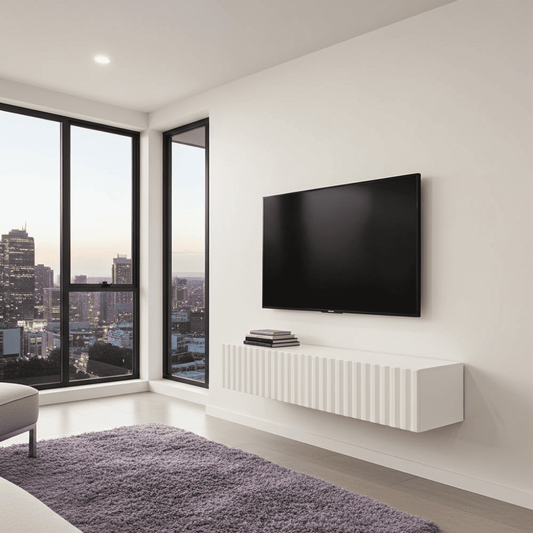 Como White Slat Effect Wall Mounted Floating Small TV Entertainment Unit