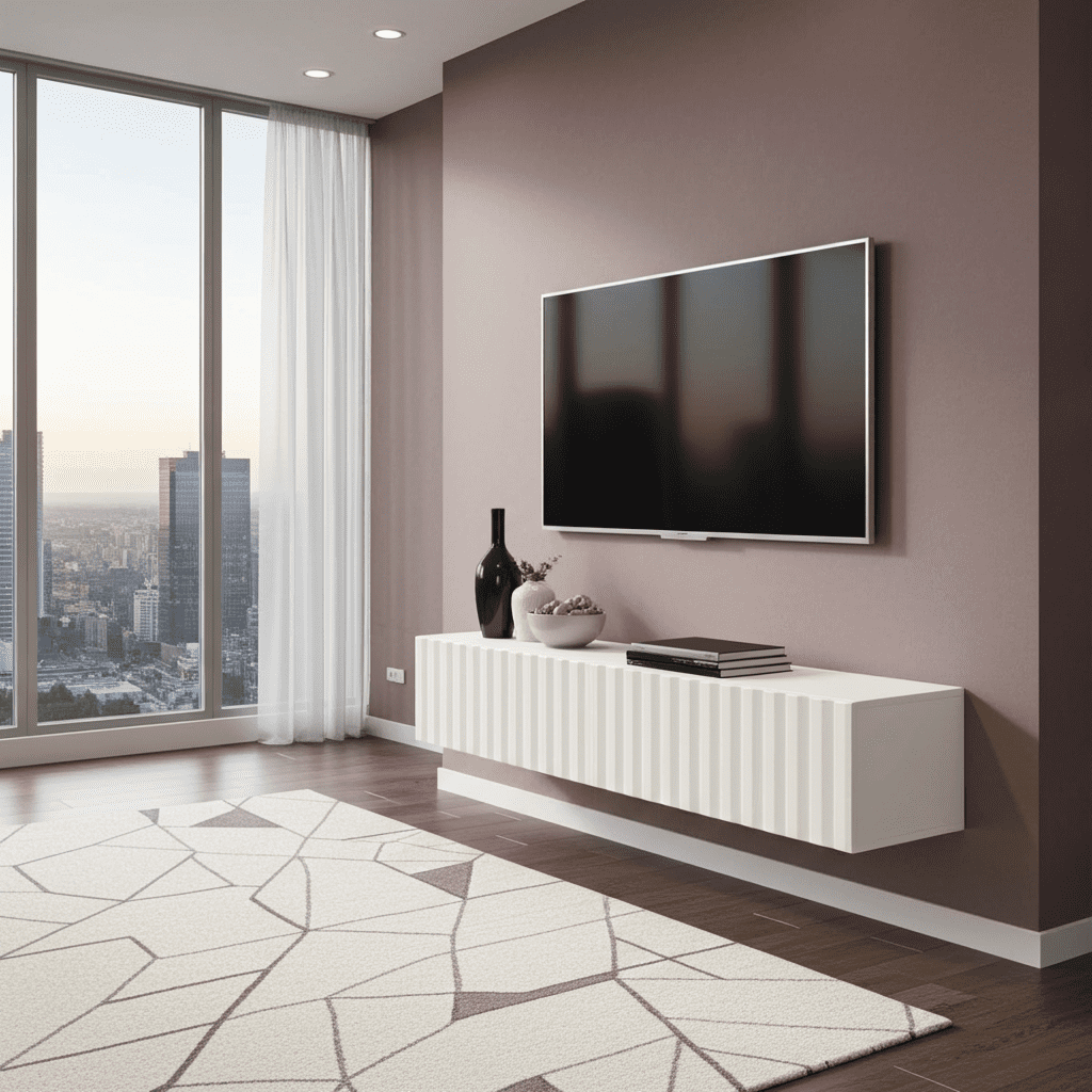 Como White Slat Effect Wall Mounted Floating Small TV Entertainment Unit