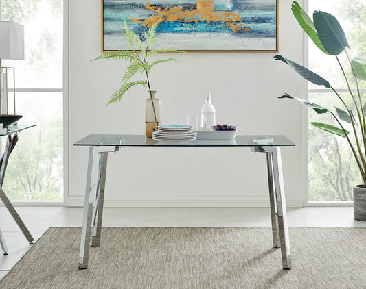 Cosmo Rectangular Glass and Silver Metal 4 Seater Dining Table