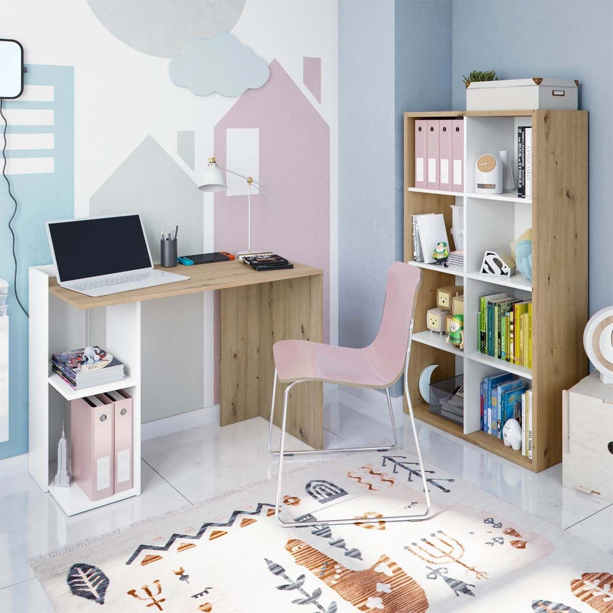 Danso Artic White and Oak Short Bookshelf Unit