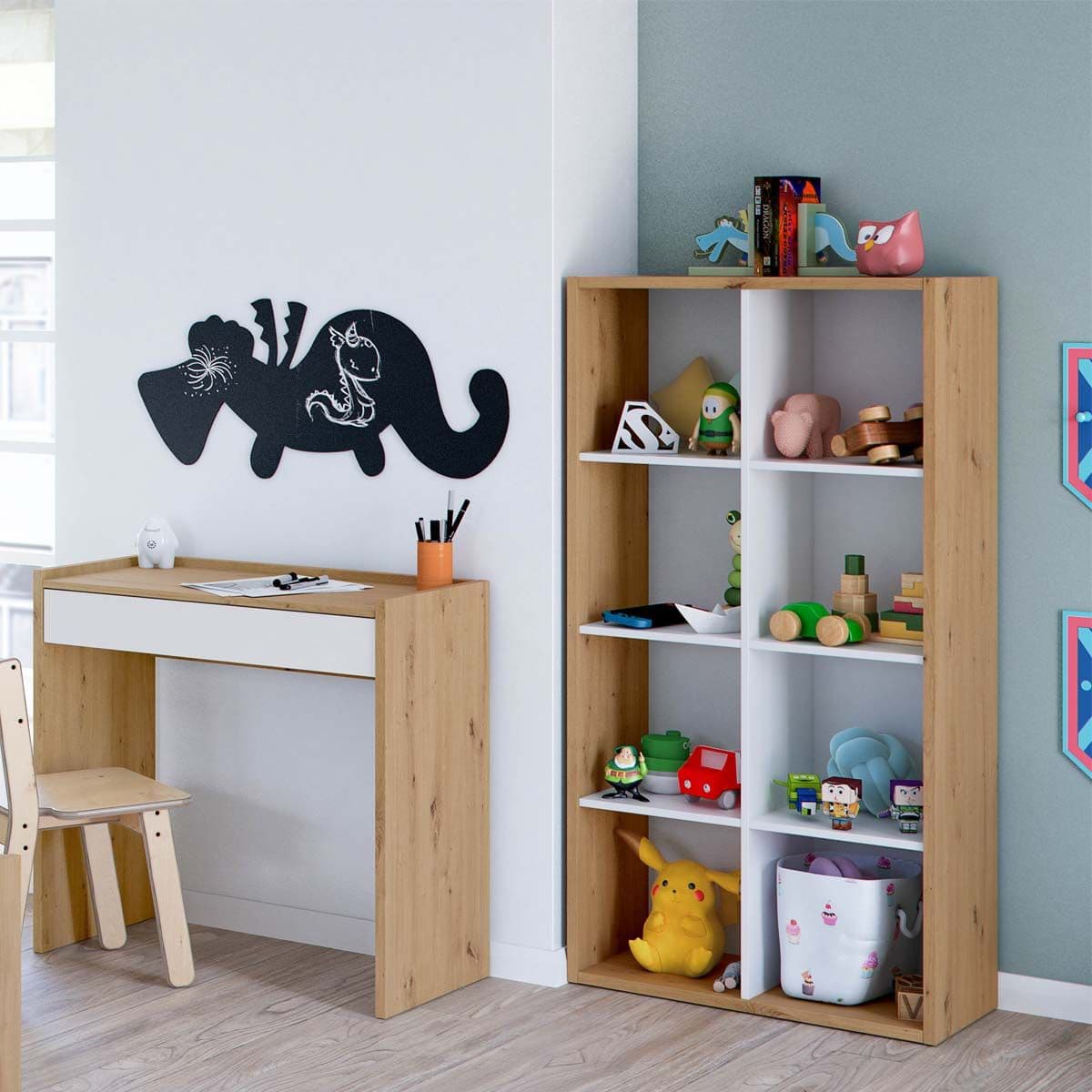 Danso Artic White and Oak Short Bookshelf Unit