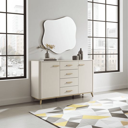 Dariqon Cashmere And Oak Effect 154cm 2 Door 4 Drawer Sideboard