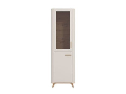Dariqon Cashmere And Oak Effect Tall Slim 2 Door Display Cabinet