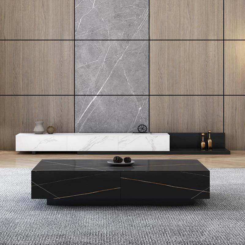 Dionne Coffee Table, Sintered Stone, White Marble Effect