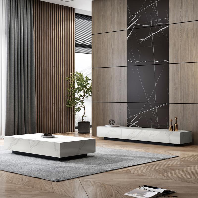 Dionne Coffee Table, Sintered Stone, White Marble Effect