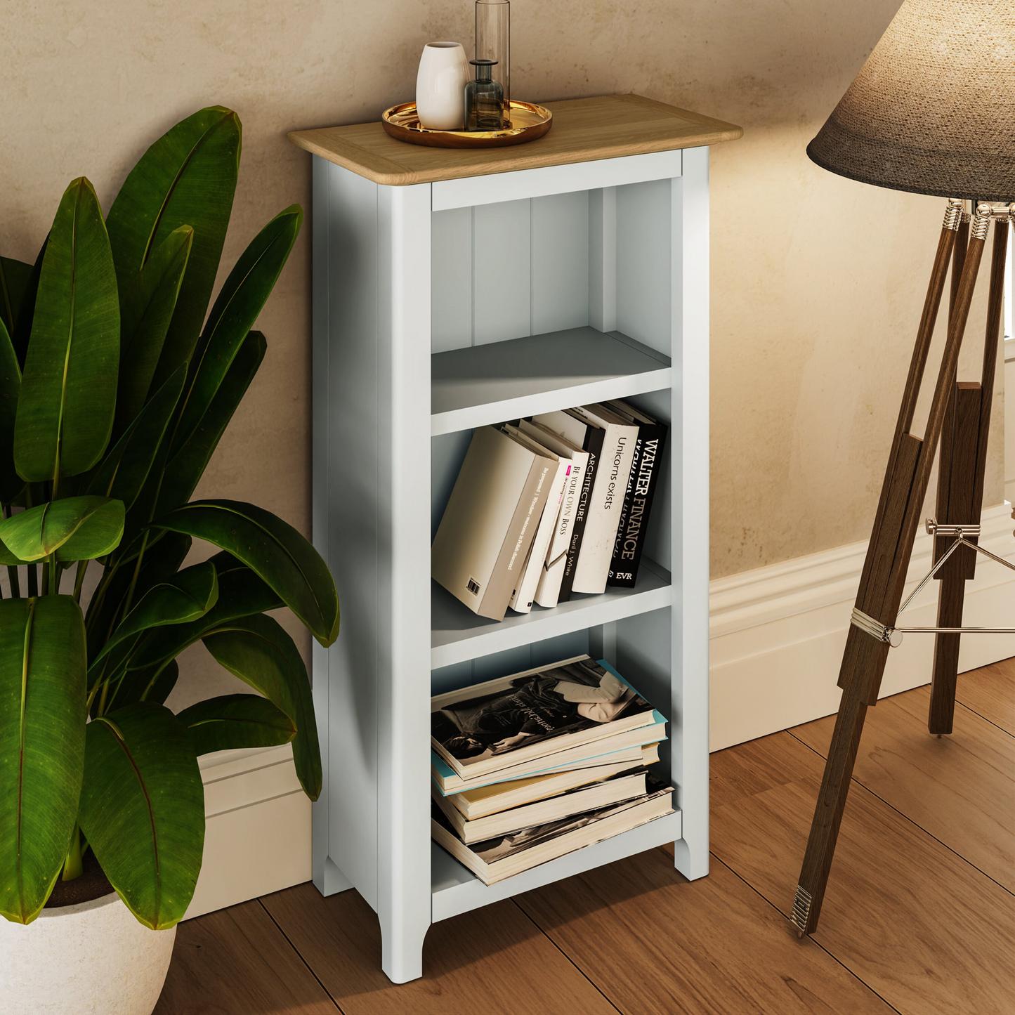 Taberno Oak 3-Tier Bookcase – Linen White