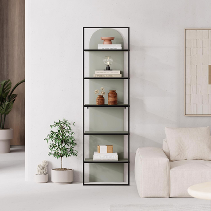 Archy Modern 5-Tier Wall Mounted Bookcase – Ash Green 180 cm