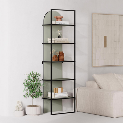 Archy Modern 5-Tier Wall Mounted Bookcase – Ash Green 180 cm