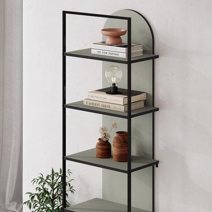 Archy Modern 5-Tier Wall Mounted Bookcase – Ash Green 180 cm