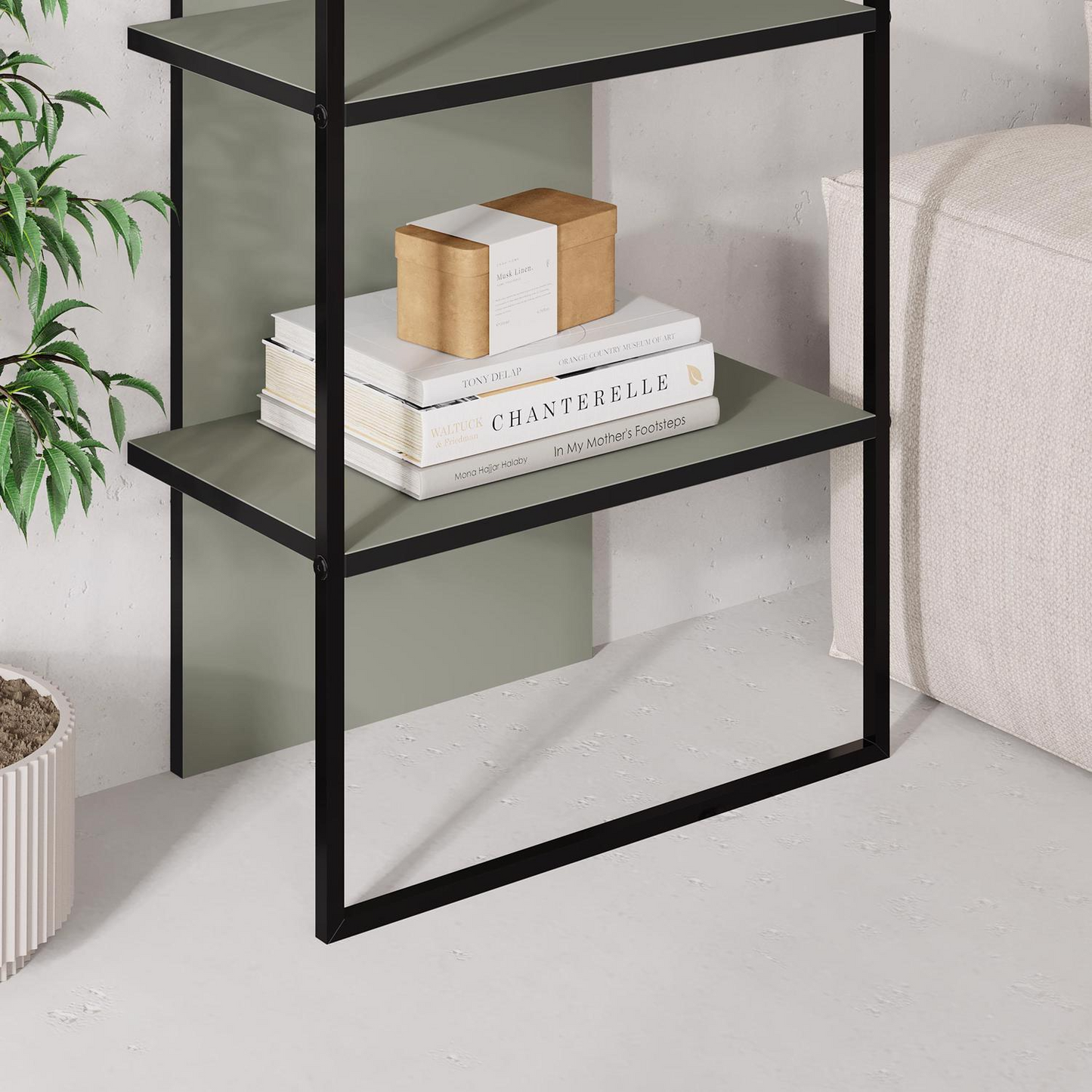 Archy Modern 5-Tier Wall Mounted Bookcase – Ash Green 180 cm