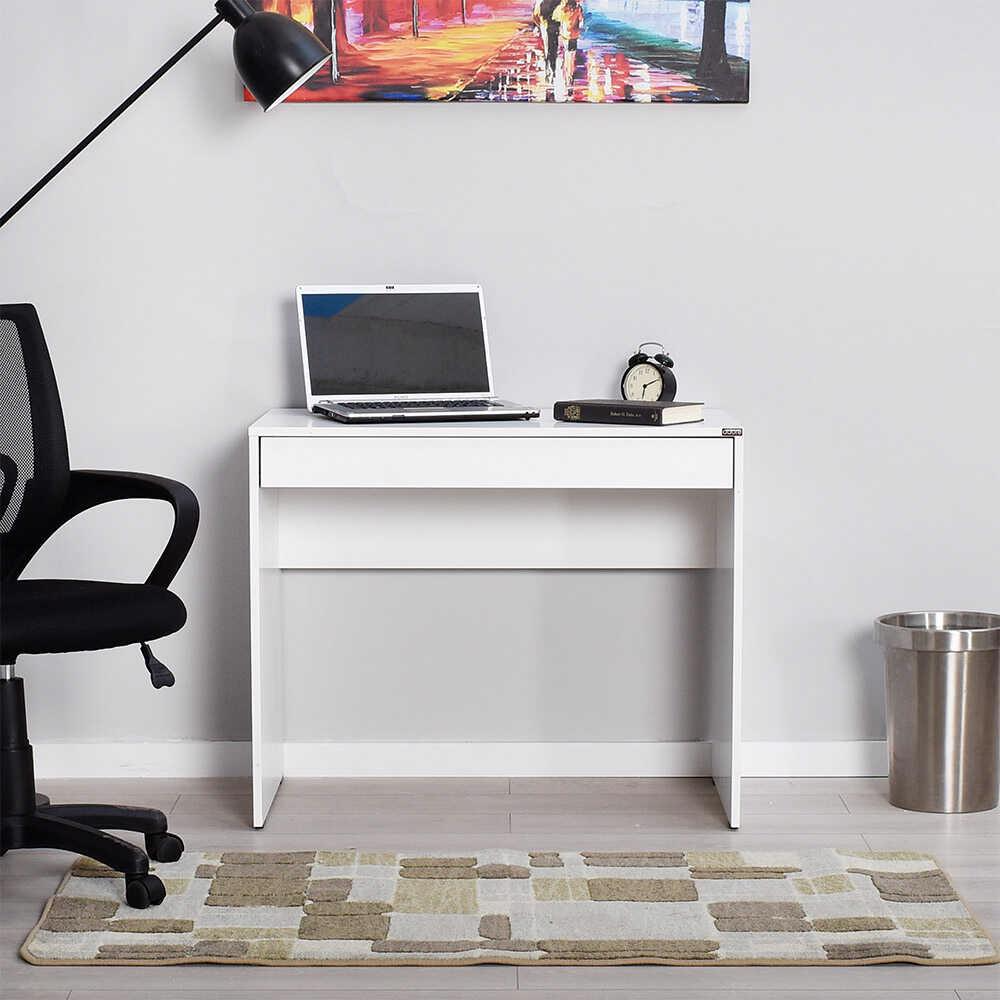 Adore Matt White Laptop Study Desk with Full-Width Drawer