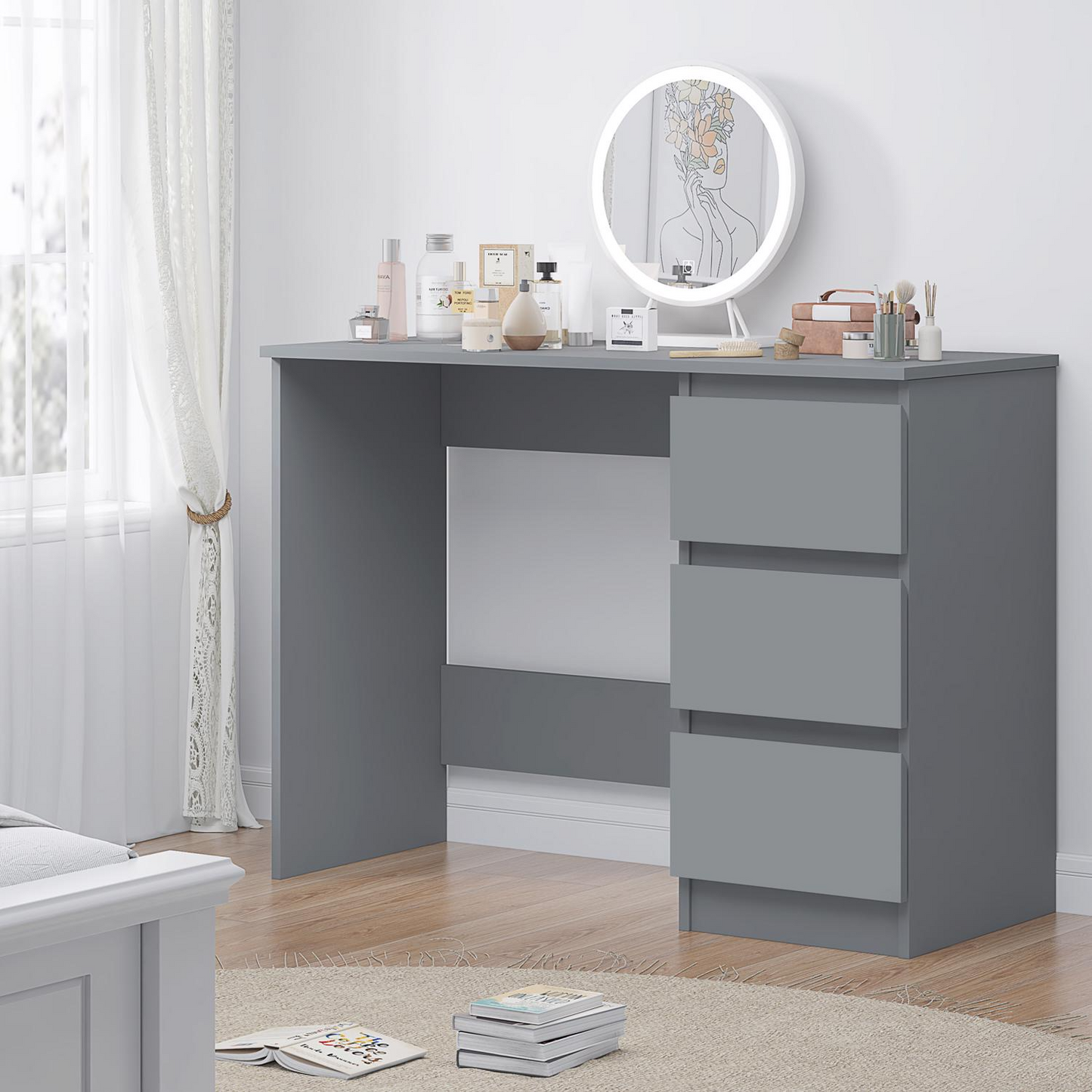 FWStyle Stora 3-Drawer Dressing Table – Matt Dark Grey