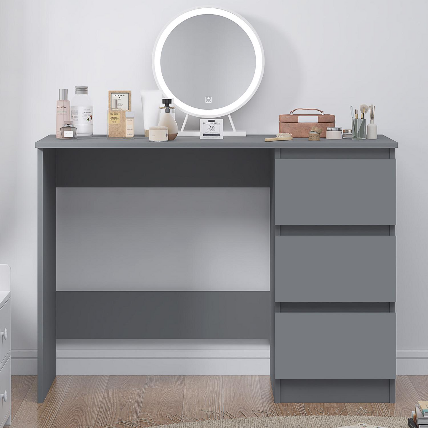 FWStyle Stora 3-Drawer Dressing Table – Matt Dark Grey