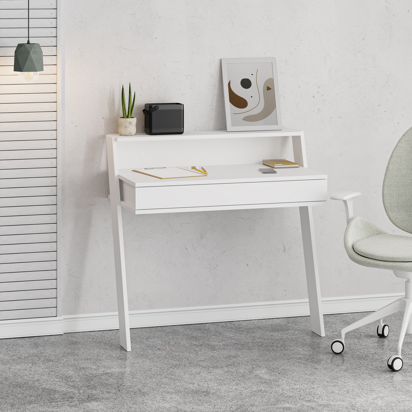 Cowork Modern Wall-Mounted Desk with Drawer – White 94cm