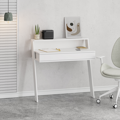 Cowork Modern Wall-Mounted Desk with Drawer – White 94cm