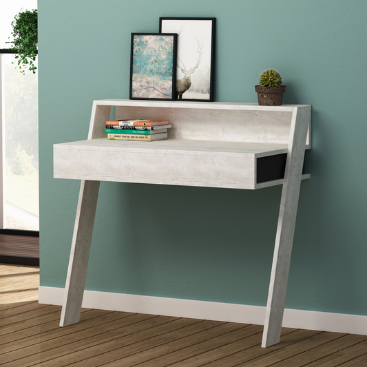 Cowork Modern Wall-Mounted Desk with Drawer – Ancient White 94cm